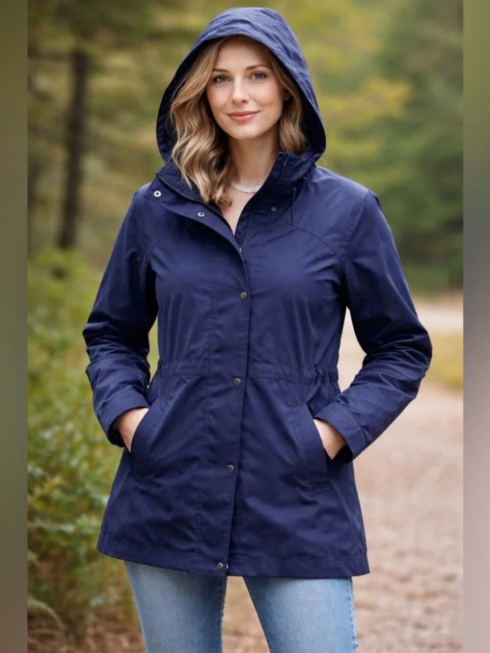 NEW Hunter Womens Hooded Rain Jacket NWT XL Navy Water Resistant Cotton